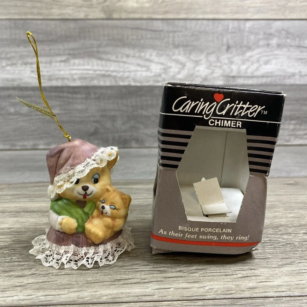 Caring Critter Chimer Mamma Bear Child Ornament‎ Jasco Bisque Porcelain